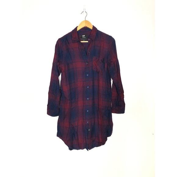 Rails Bianca Shirt Dress Plaid Flannel Button Down Mini Currant Navy Size XS - Picture 6 of 13